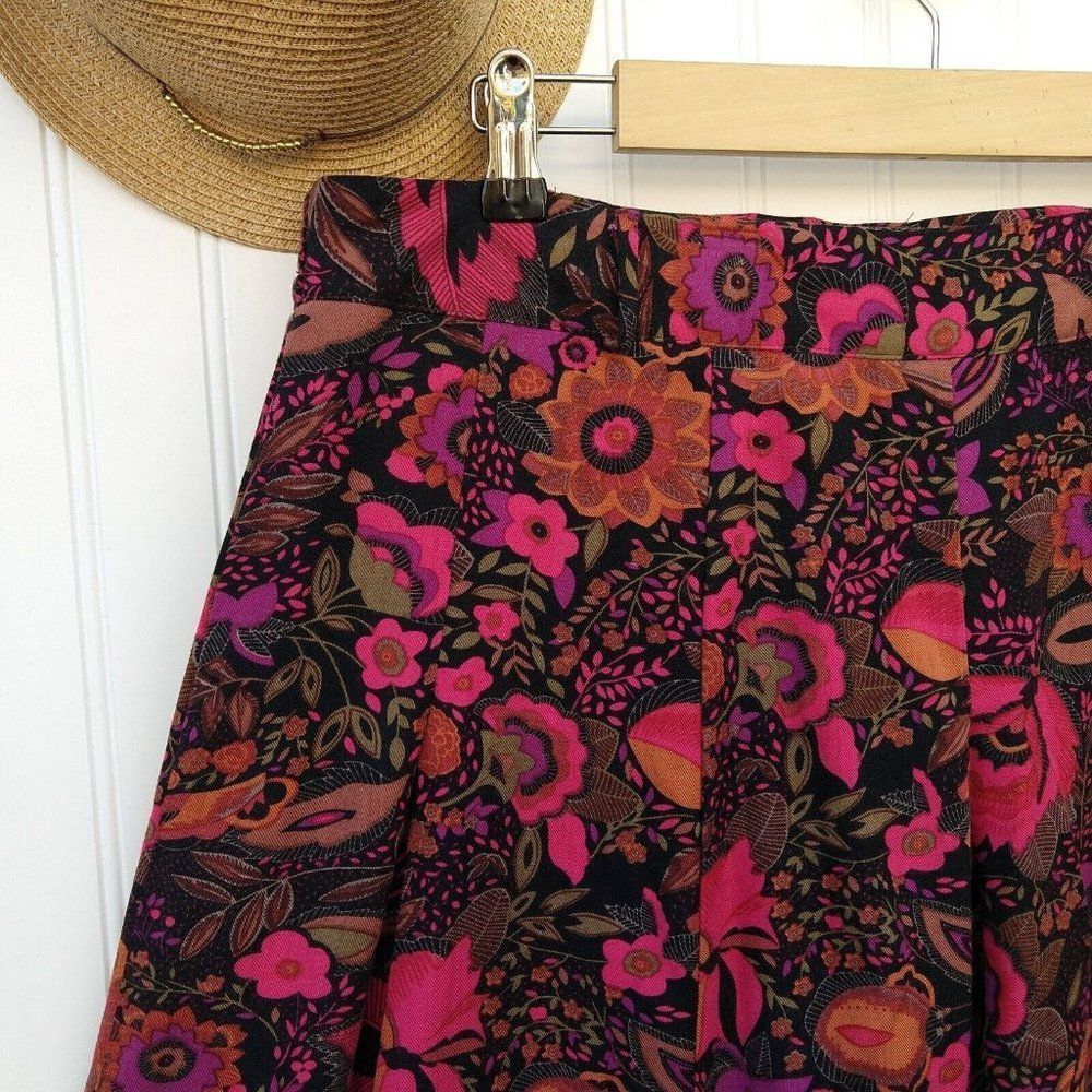 Notations Vintage 90s Floral Midi Skirt Size XL Petite Black Flower Print Rayon - Picture 2 of 12